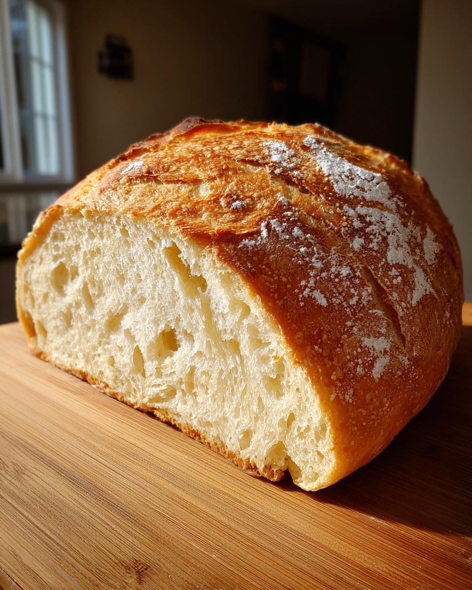 Cross-section view of homemade french bread showing a light, airy crumb and golden crust.