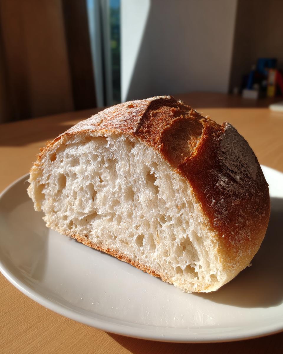 A close-up of a freshly cut slice of amazing Italian bread showing its airy crumb and golden crust.