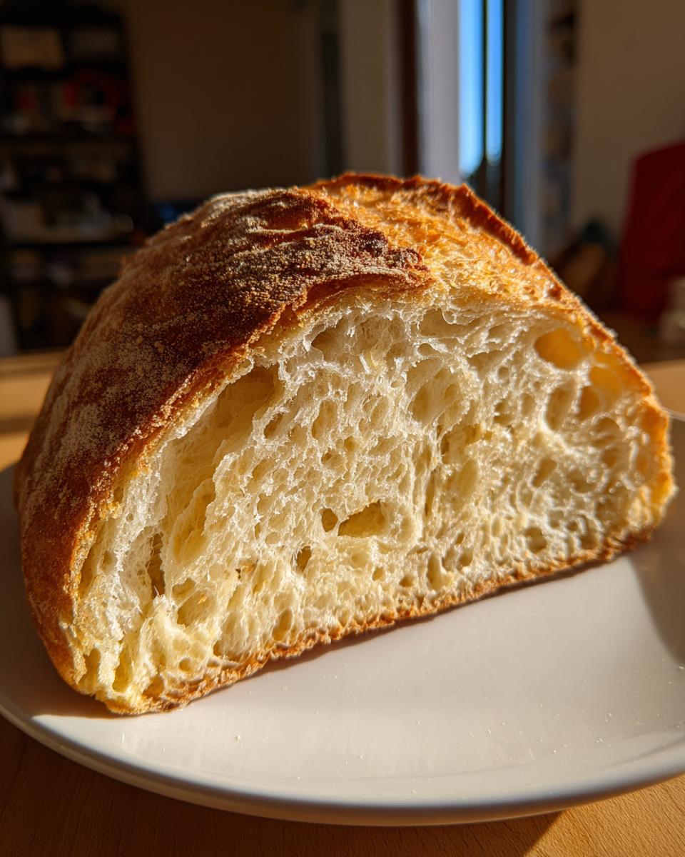 Cross-section view showing the airy, open crumb structure of a freshly baked Italian bread loaf.