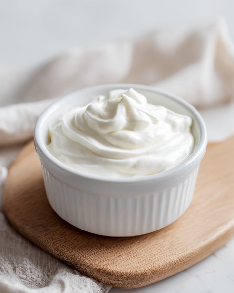 A small white ramekin filled with thick, swirled white sauce, likely the base for the amazing 10-minute garlic sauce.