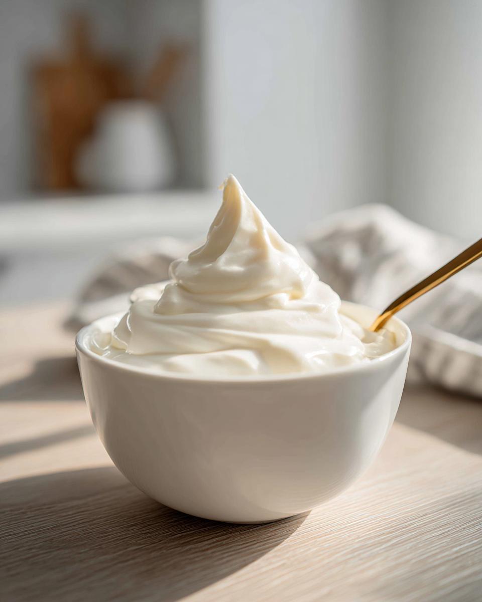 A white bowl filled with thick, perfectly swirled homemade garlic sauce, ready to serve.