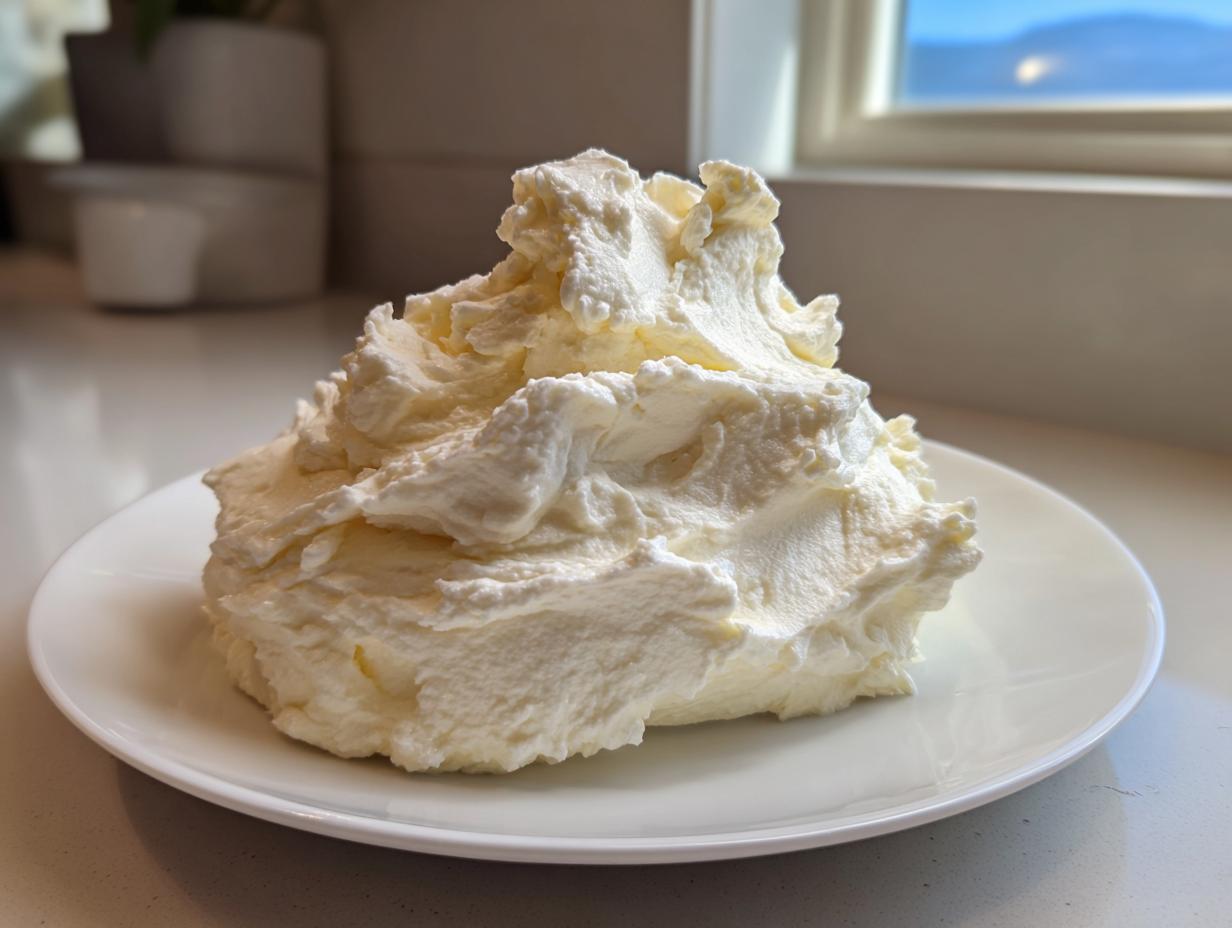 A large mound of creamy, fluffy Boursin mashed potatoes served on a white plate.