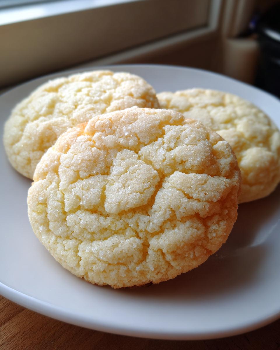 Close-up of three delicious soft sugar cookies, heavily coated in sparkling sugar crystals.